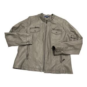 Apt. 9 Faux Leather Jacket Women’s Size Medium Gray Zip Up Pockets